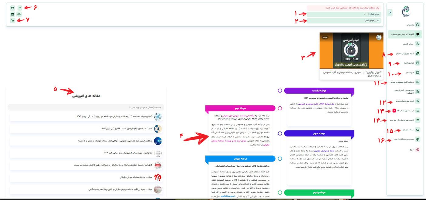 صفحه گام به گام ارسال صورتحساب الکترونیکی