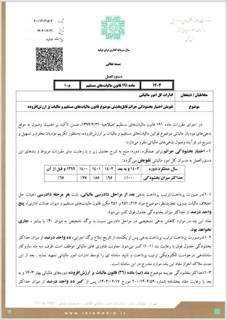 تمدید مهلت اظهارنامه ارزش افزوده تابستان ۱۴۰۴ | بخشنامه جدید سازمان امور مالیاتی + مشوق خوشحسابی صفحه 1